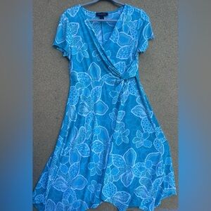 Blue Flutter Sleeve V-Neck Sundress Perceptions Size Medium